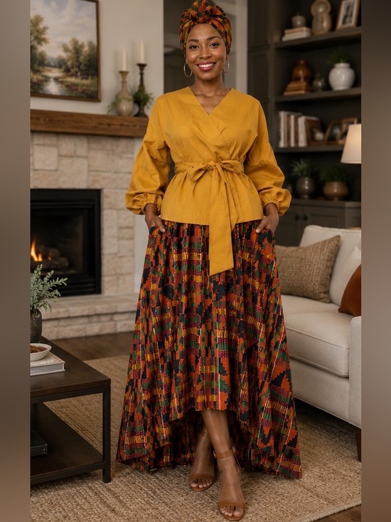 Other - Karan African Print High-Low Skirt & Active USA Wrap Top Set M/OS